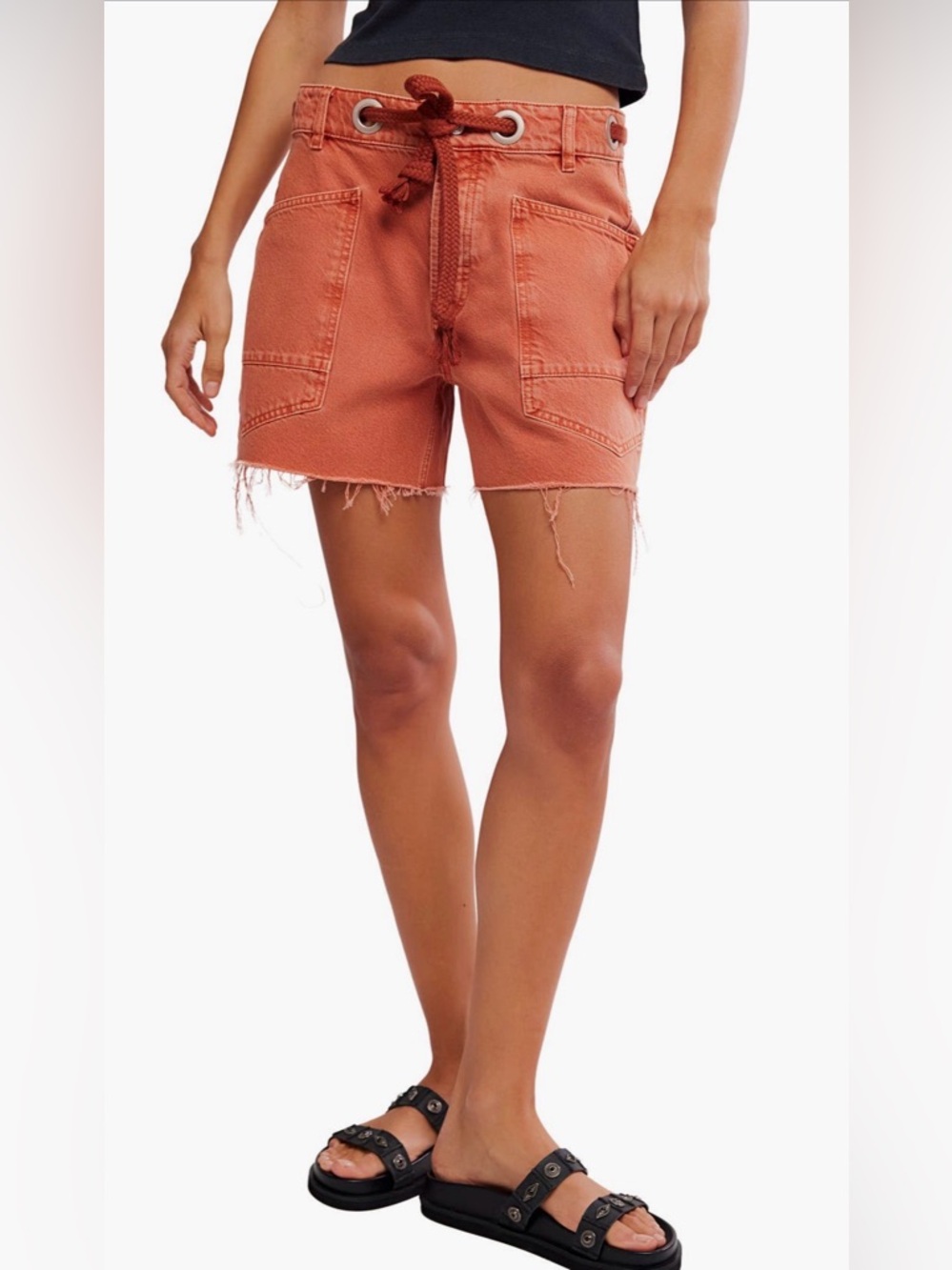 Moxie Mid Rise Belted Drawstring Cut 
 Off Denim Shorts NWOT sunset